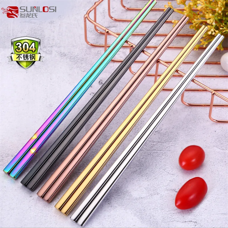 1 пара нескользящих гальванических титановых золотых палочек для еды из