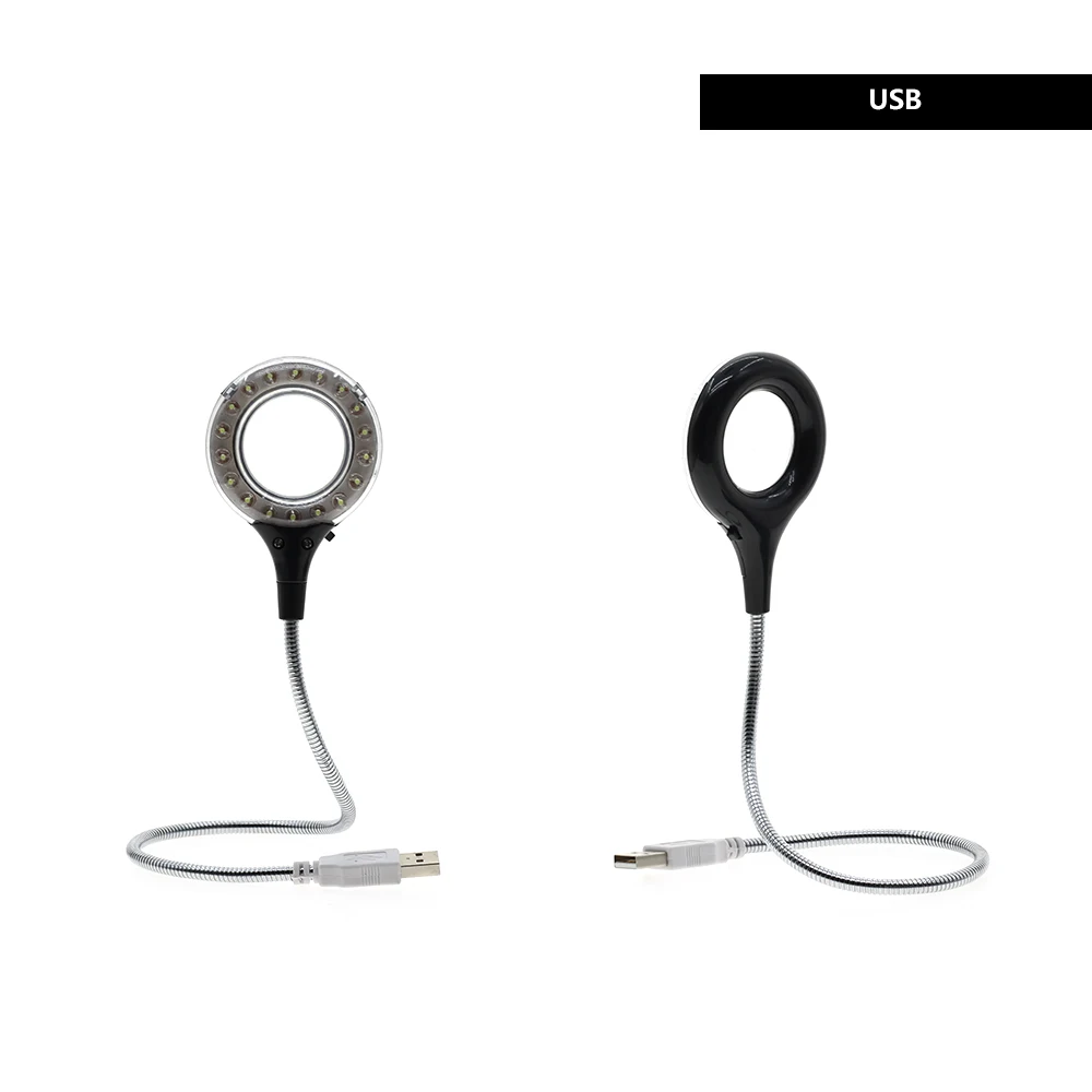 LED Reading Book Light USB with Magnifier Clip Holder for Study Work 3X Magnifying Lens Adjustable Flexible Portable Desk Lamps