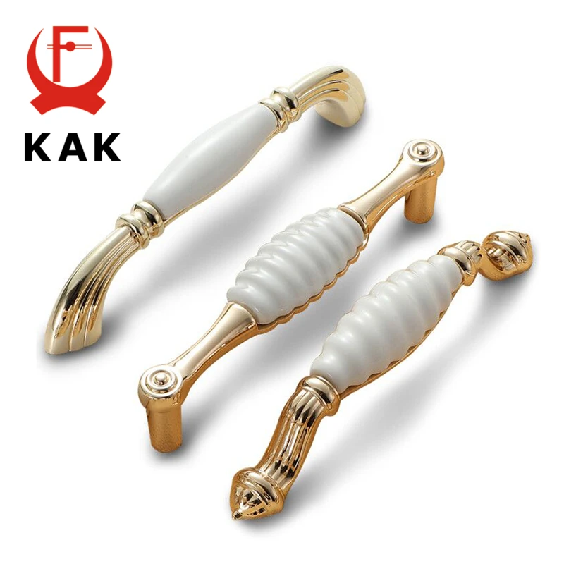 KAK белая Creamic золотая для шкафа ручки и ручки выдвижные ящики кухонные дверные ручки Золотая Мебельная ручка дверная фурнитура для шкафа