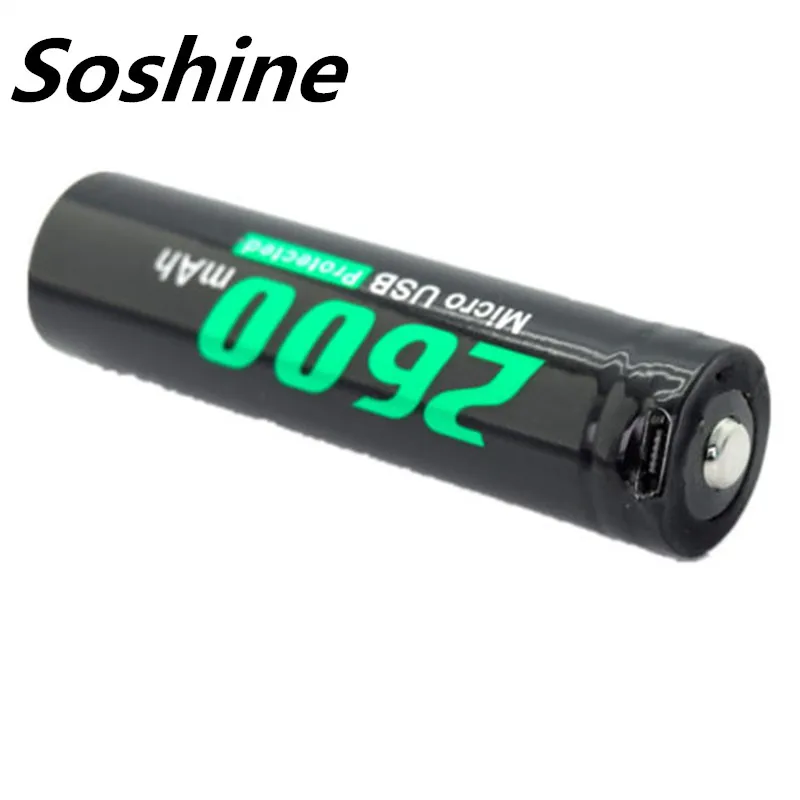Soshine Li Ion 18650 2600mAh 3 7 V перезаряжаемая защищенная батарея со встроенным микро USB
