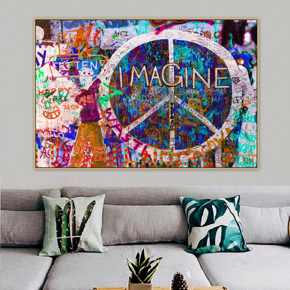 

Peace Symbols Imagine Graffiti Street Art Mural Banksy Canvas Painting Posters Prints Wall Art Pictures Bedroom Home Decor