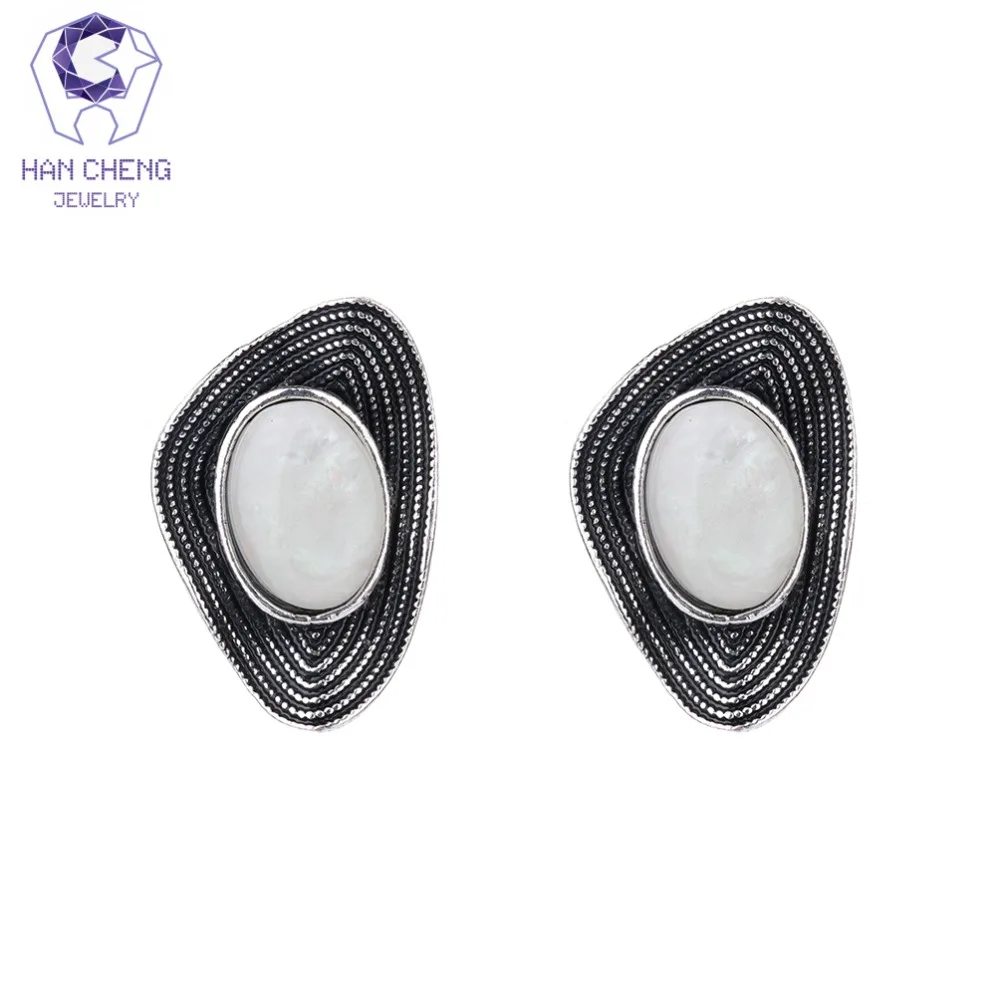 HanCheng Новые Модные металлические овальные серьги клипсы с огненным опалом