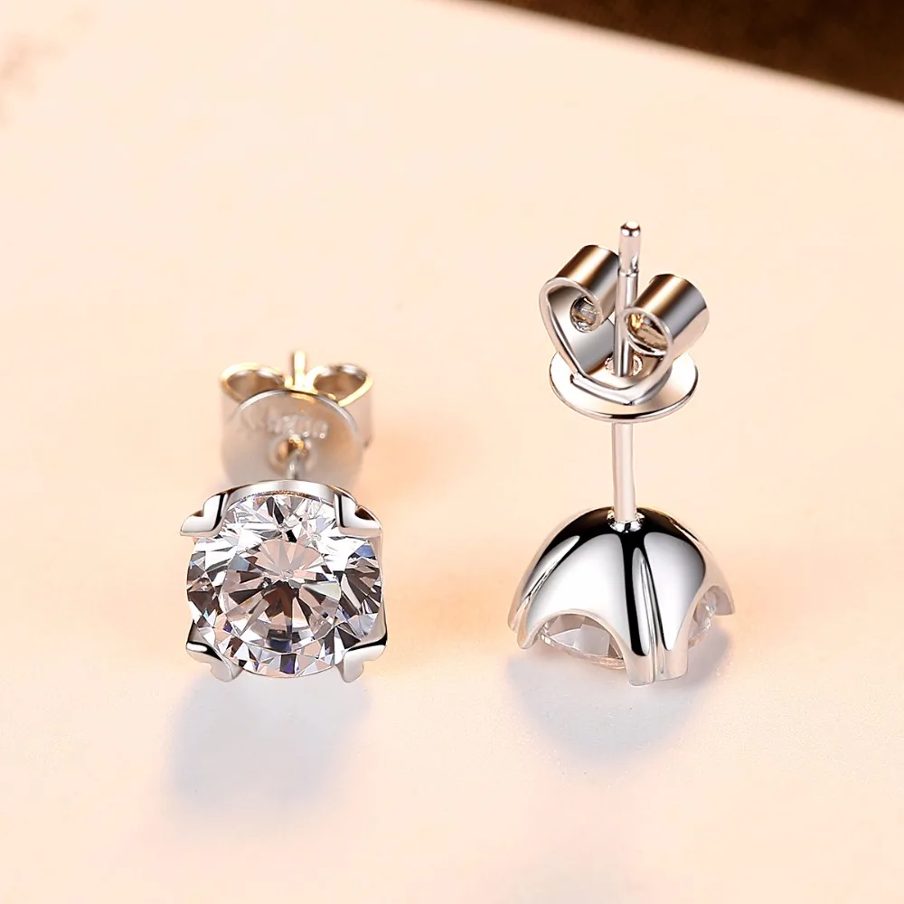 DR романтический 925 серьги гвоздики для женщин один 1ct Круглый прозрачный