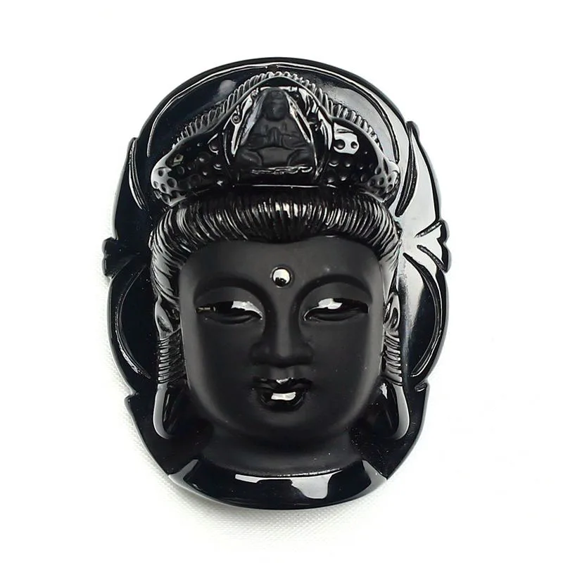 Прямая поставка занавес из бусин подвеска натурального обсидиана в виде черной головы Гуаньинь модные