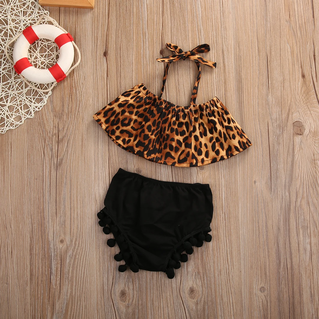 Летняя одежда для маленьких девочек из 2 предметов леопардовая рубашка + короткие