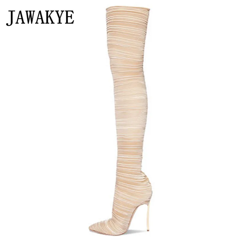 Ranway elastic over the knee boots women sexy pointed toe super thin high heels shoes ladies slim thigh high boots for women