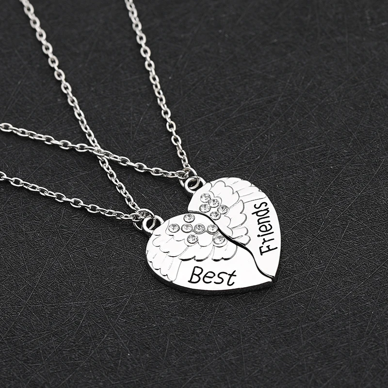 Ожерелье Zhijia trendy BFF с сердцем, разбитым на две части, из кристаллов с крыльями ангела и головоломкой, для лучших друзей навсегда. Дружеские украшения.