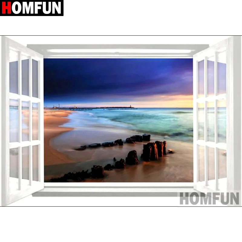 Алмазная живопись HOMFUN A17136 алмазная вышивка окно море полностью