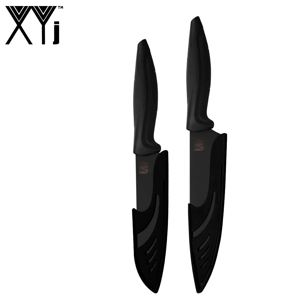 E.2pcs set XYj 6 шт., кухонный нож из нержавеющей стали, крышка, 8 дюймов, нож для нарезки хлеба, 7 дюймов, сантоку, 5 дюймов, универсальный нож, 3,5 дюймов, ножи для очистки овощей - Цвет: E.2pcs set