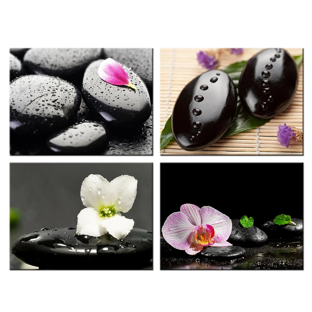 Современная декоративная картина для дома цветы орхидеи черный камень Постер