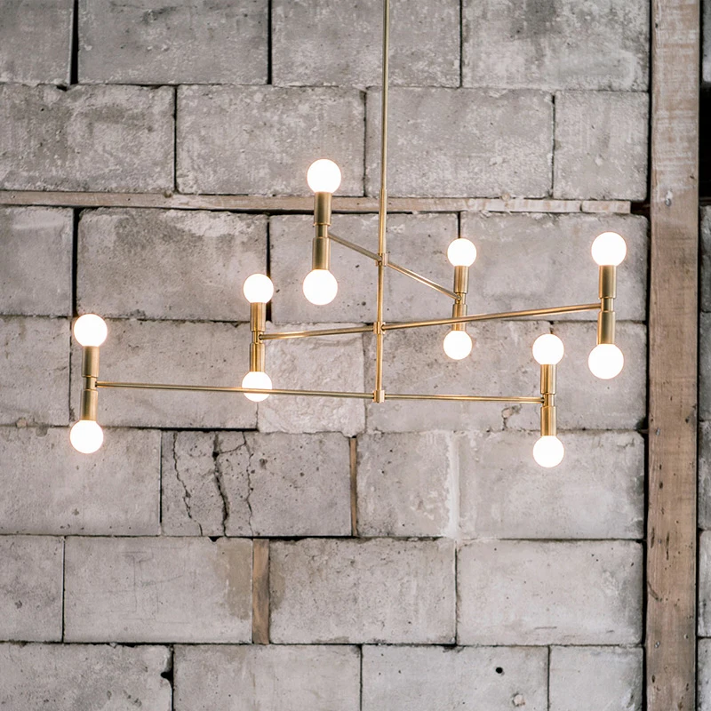 Modern linear line ceiling chandelier light rotatable adjustable bronze gold hanging lamp for dinning living room foyer | Лампы и