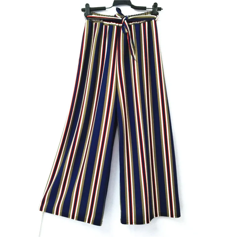 Korean Striped High Waist Pantalones Mujer With Belt 2020 Autumn Slim Casual Loose Pants Femme Elastic Trousers Women | Женская одежда