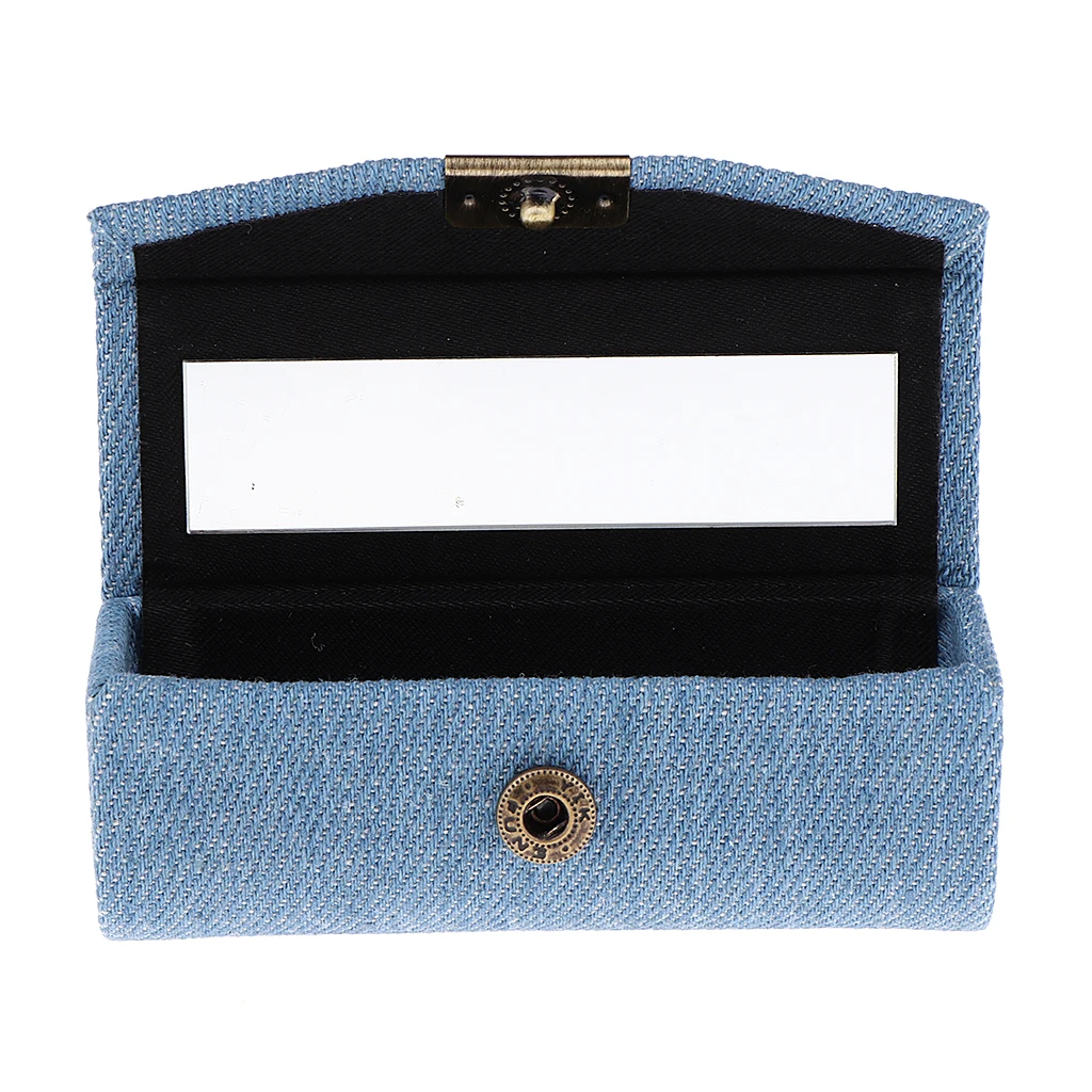 Light Blue Портативный джинсовый держатель для макияжа губная помада чехол для хранения бальзама для губ коробка с зеркалом для кошелька и сумочки - Цвет: Light Blue