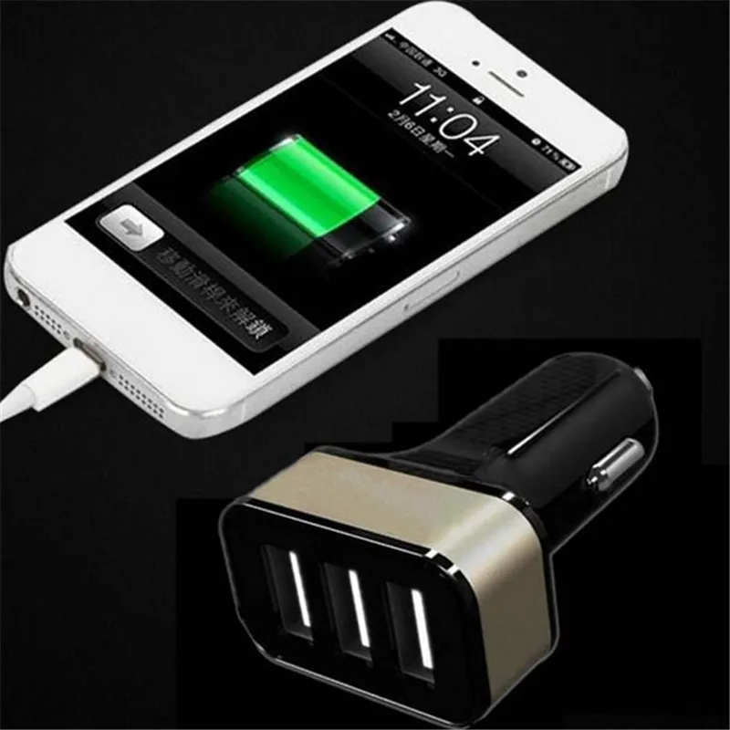 Мини универсальное автомобильное зарядное устройство 5.1A 3 USB порта для iPhone 4 4S 5 5S