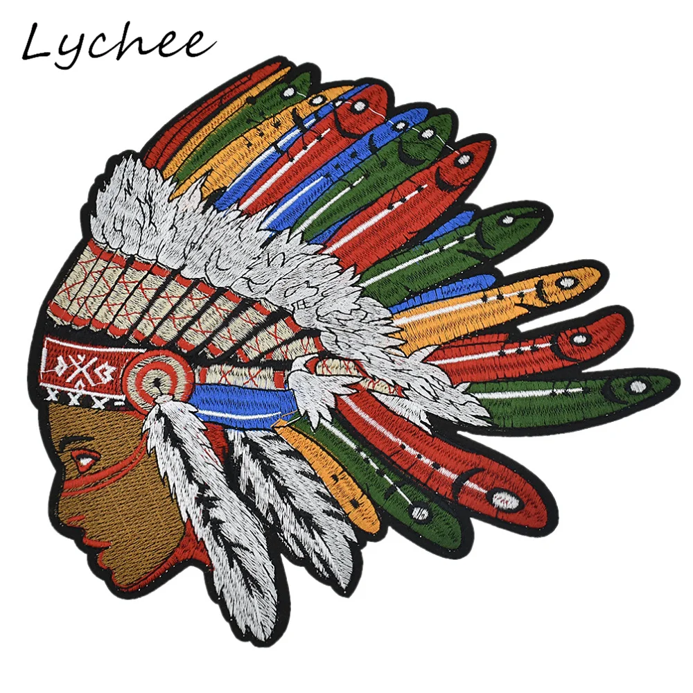 Lychee 24 см Негабаритные Красочные индийские нашивки с вышивкой в виде перьев