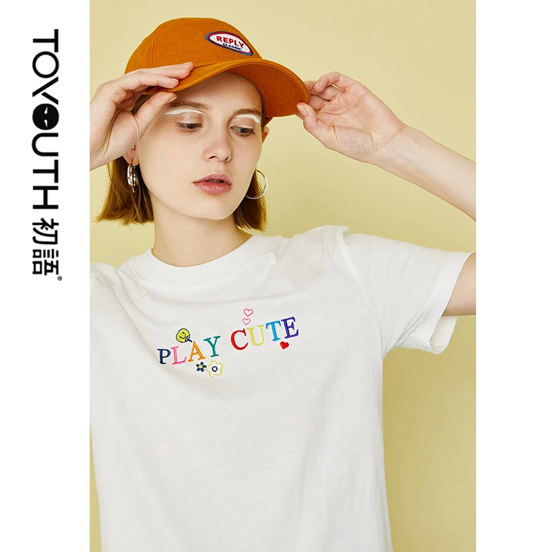 Женская футболка с короткими рукавами Toyouth модная уличная одежда круглым вырезом