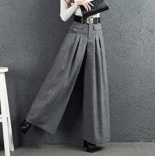 

Брюки палаццо осень-зима новые южнокорейские тканевые прямые брюки с широкими штанинами серые женские шерстяные брюки