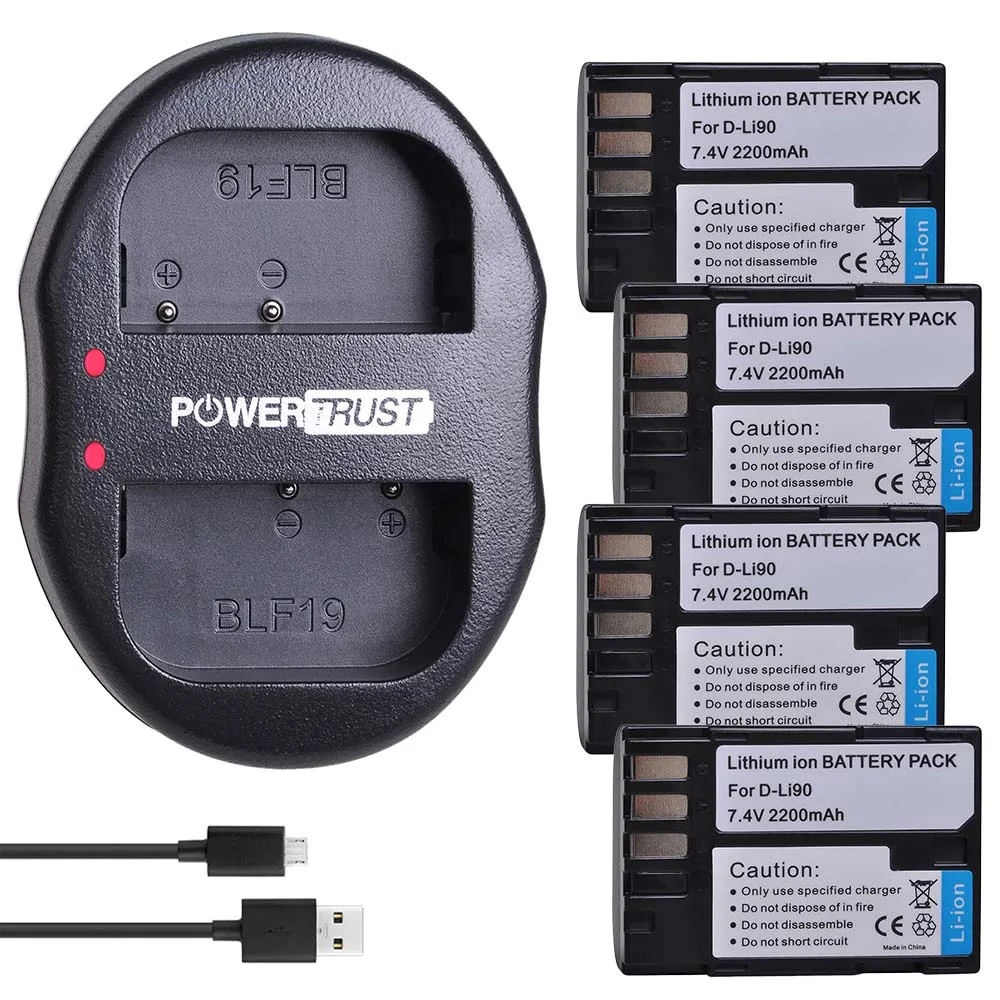 4 Battery Set 2 шт. D-LI90 DLi90 D Li90 Батарея akku+ USB Зарядное устройство для Pentax K-7 K-7D K-5 K-5 II 645D K01 z1 K-3 K-3 II 645Z L15 - Цвет: 4 Battery Set