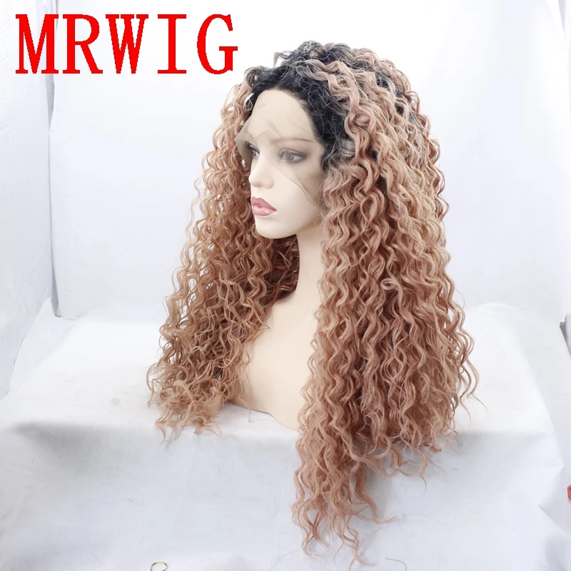 MRWIG странный вьющиеся ombre темно-розовый средняя часть 26 дюймов 180% короткие темные