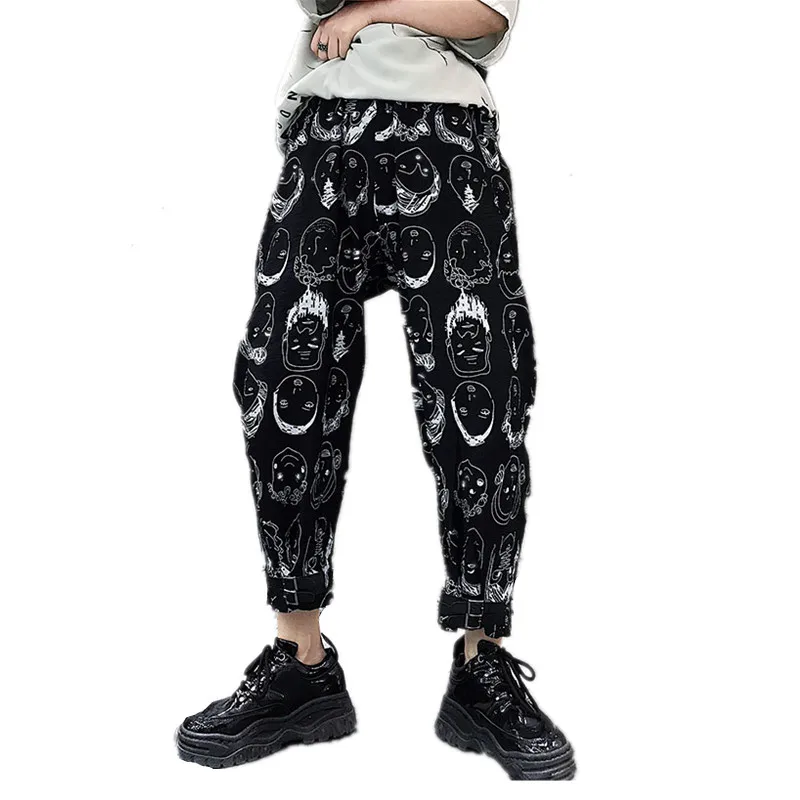 M-xl! Летние Новые мужские Свободные повседневные штаны с персональным принтом из мультфильмов, Мужские Молодежные штаны-шаровары в стиле хип-хоп, девять штанов