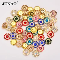 junao 14mm 50pcs mix color sew on flower rhinestones glass strass applique gold claw round crystal sewing stones for dress craft