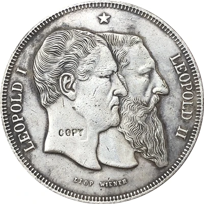 

Бельгия 5 франков 1880 копия монет 37 мм