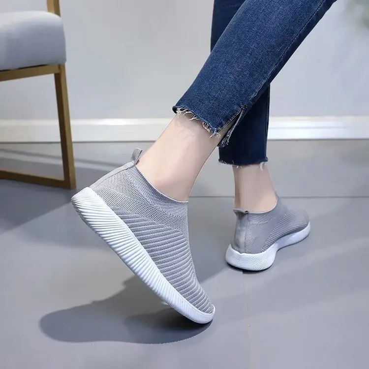 2019 Women Plus Size Spring Sneakers Knitting Sock Female Vulcanized Shoes Casual Slip on Flat Shoe Mesh Soft Walking Footwear | Обувь