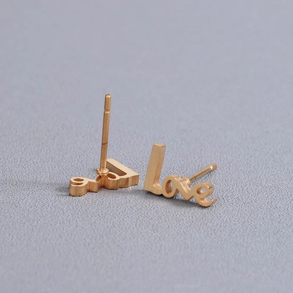 Chandler Simple Small Tiny Love Letter Stud Earrings For Women Bohemia Post Gold Color Statement 316L Bijoux | Украшения и