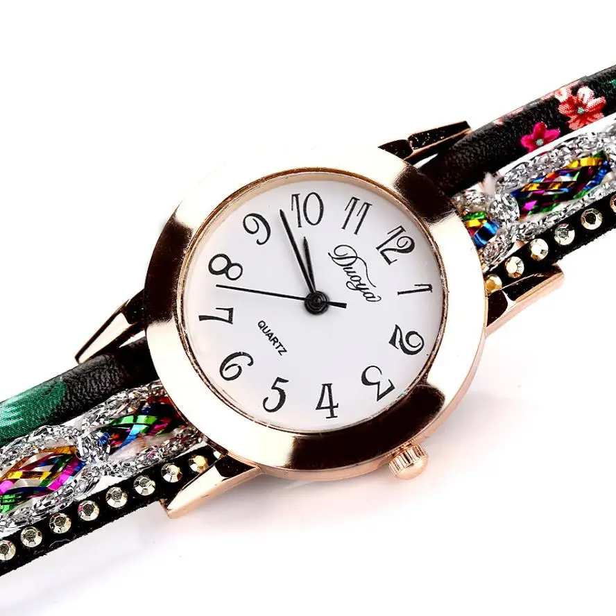 

2018 Women Watches Luxury Analog Quartz Watch Leather Bracelet Flower Gemstone Watches Gifts Relogio Feminino Reloj Mujer #D