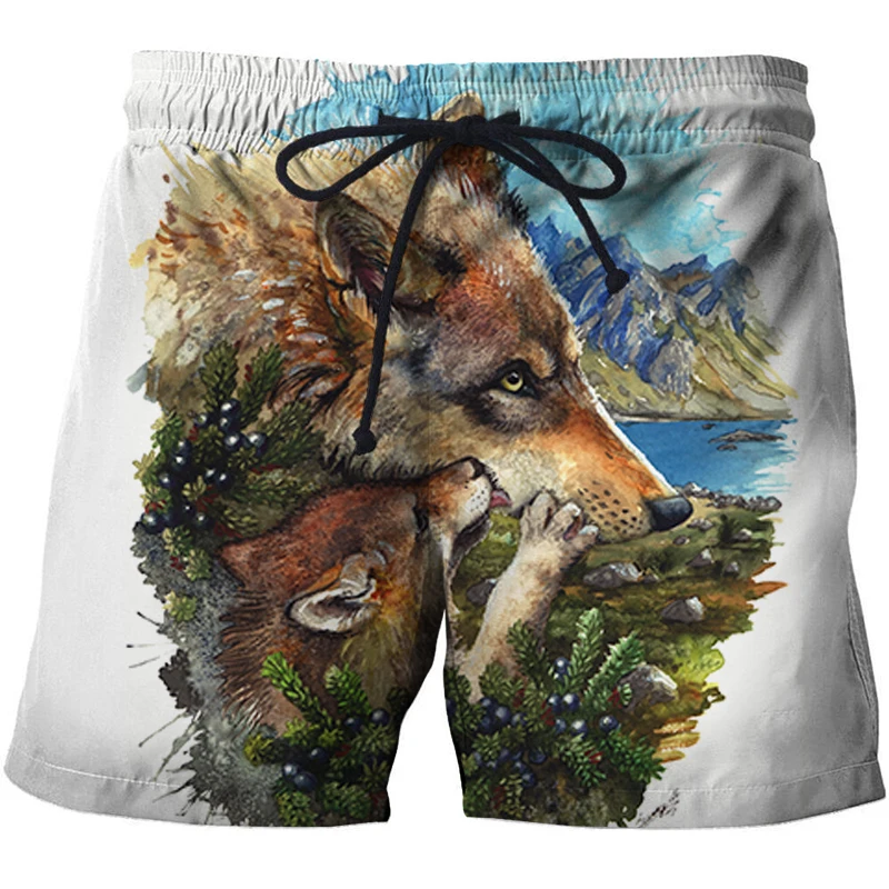 

Wolf Cub Mother By Brizbazaar Art Mens Beach Shorts 3D Print Board Short Pant Harajuku Quick Dry Male Shorts 2018 Summer Fashion