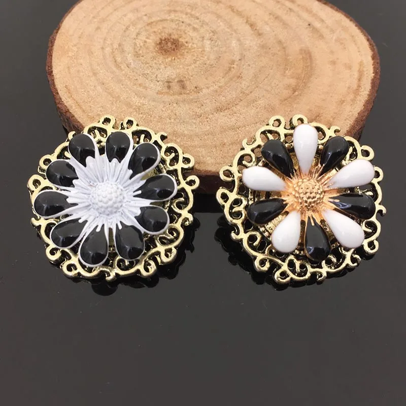 Новинка 2016 60 шт. с ромашками эмалированное Ретро стиль кнопки из сплава плоской