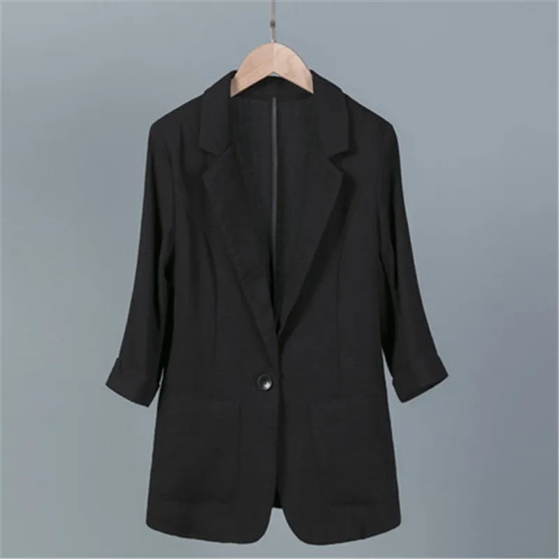 Black Новинка, 5XL, 6XL, 7XL, костюм с рукавом в семь точек, летний Женский блейзер, Повседневный, большой размер, корейский, белый, черный, тонкий, пиджак, v577 - Цвет: Black