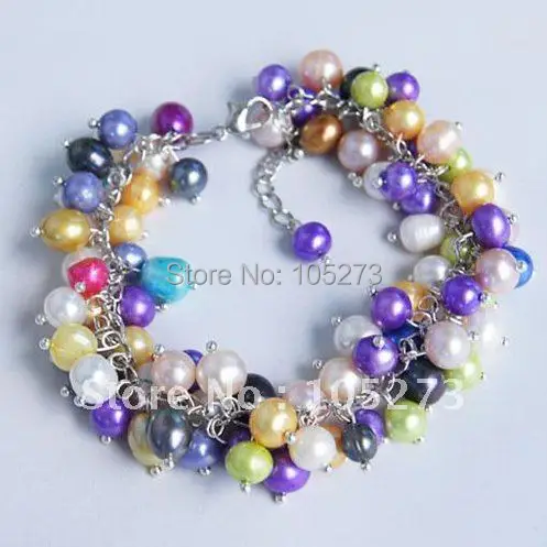 Потрясающий! Браслет из натурального пресноводного жемчуга размером 6-8 мм белого