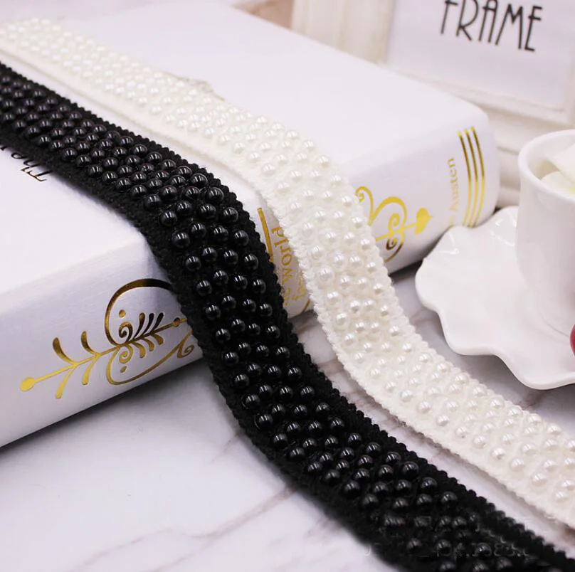 

10Yards/lot New product 3.5cm wide black and white 4 rows of pearl ribbon lace for DIY clothing waist led accessories AC1303