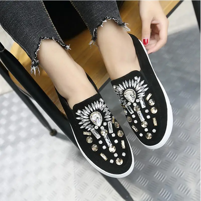 Bling Кристальные заклепки на плоской подошве женская обувь большие стразы толстой