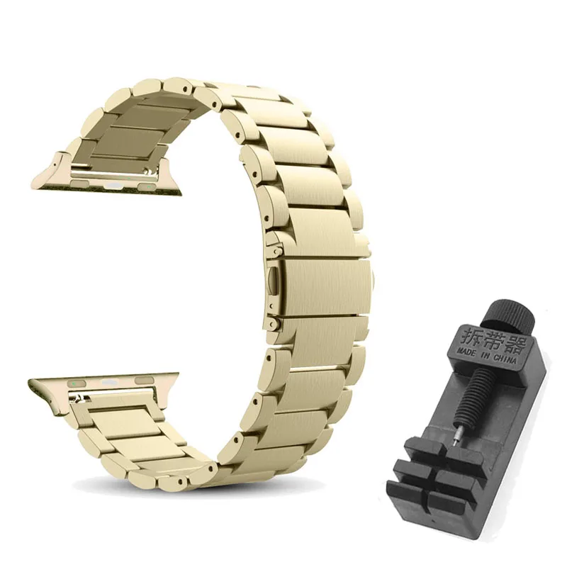 Gold and tool Ремешок для спортивных часов для наручных часов Apple Watch 38 мм, 42 мм, Нержавеющая сталь металлический ремешок для наручных часов iwatch серии 4/3/на возраст 2, 4, 40 мм 44 мм адаптер для браслета инструмент - Band Color: Gold and tool