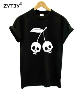 Вишня с принтом в виде черепа, женская футболка, хлопок, свободный покрой, забавная футболка для девочек верхний тройник битник HH-52