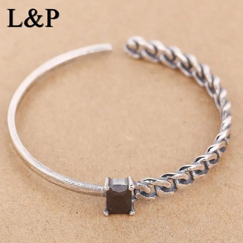

L&P New Fashion Agate 100% Solid 925 Silver Cuff Bangle&Bracelet for Women Fine Jewelry Hot Sale Sterling Silver Jewelry