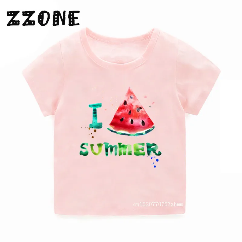 Детские футболки с рисунком арбуза I Love Summer забавные повседневные топы для