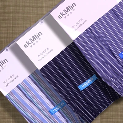 EkMlin 3-Pack мужские боксеры шорты Нижнее белье Полосатый плед 50s чёсаная пряжа тканый хлопок N - Цвет: Черный