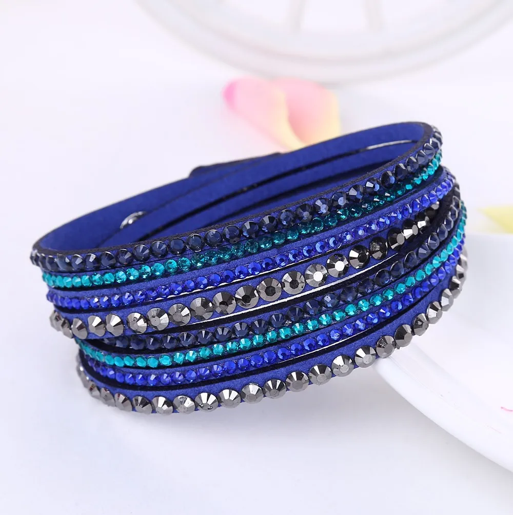 royal blue Модный стиль, кожаные байковые Многослойные браслеты, экспортные ювелирные изделия - Окраска металла: royal blue