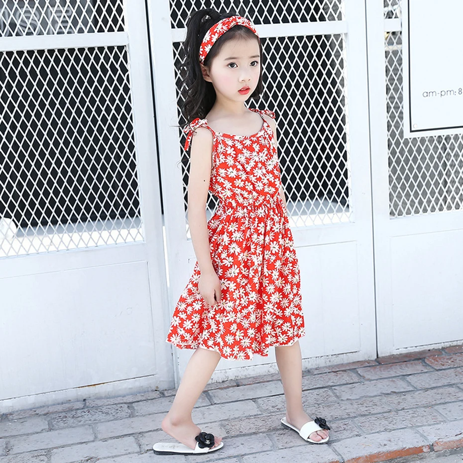 Aixinghao Girls Beach Dress Summer Sundress For Party Clothes Floral Chiffon Teen Clothing Kids 6 8 10 12 14 Year | Детская одежда и