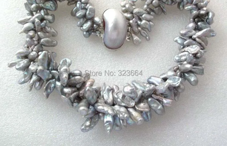 3Strands Gray Petal Keshi Keishi Pearl Necklace Mabe Clasp | Украшения и аксессуары
