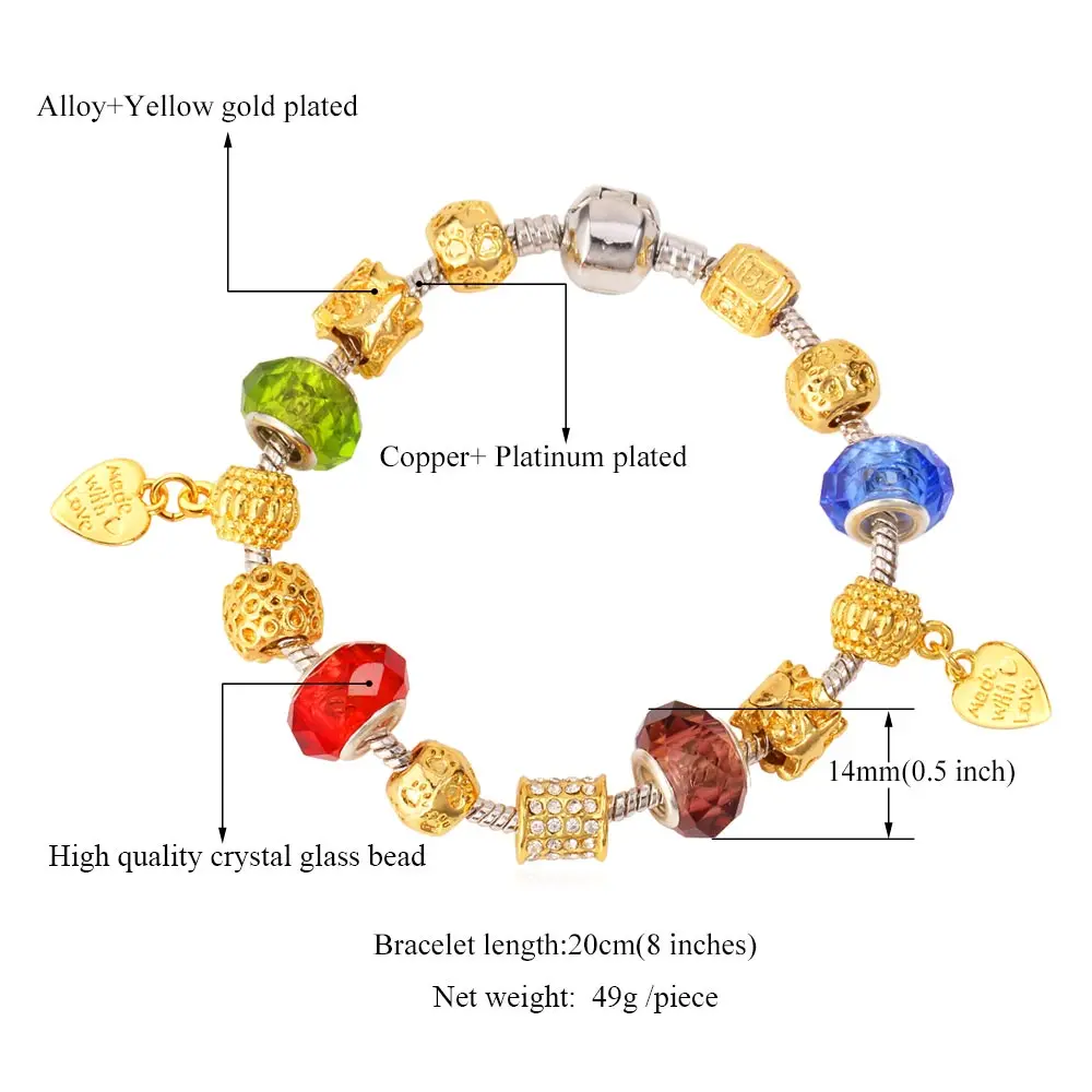 Женский браслет с бусинами из хрустального стекла золотистого цвета|bracelets for|stone