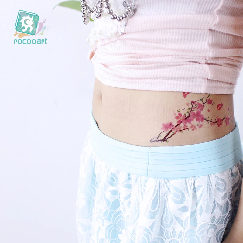 Rocooart Sakura татуировки наклейки Цветы Поддельные татуировки для женщин ручная Татуировка боди-арт Водонепроницаемая татуировка на руку вишневый цвет Tatto
