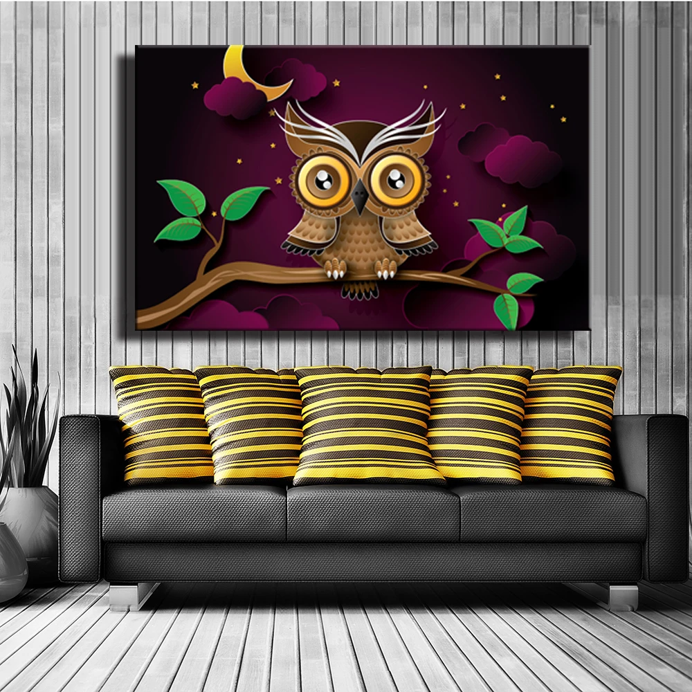 Картина на холсте рисунок с героями мультфильмов ночная жизнь плакат совой
