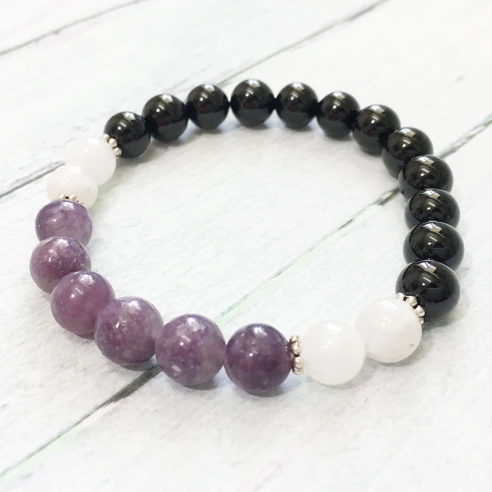 MG0507 8 мм Lepidolite сердце чакра Мала Браслет высококачественный лунный камень женский браслет натуральный черный оникс ювелирные изделия оптом