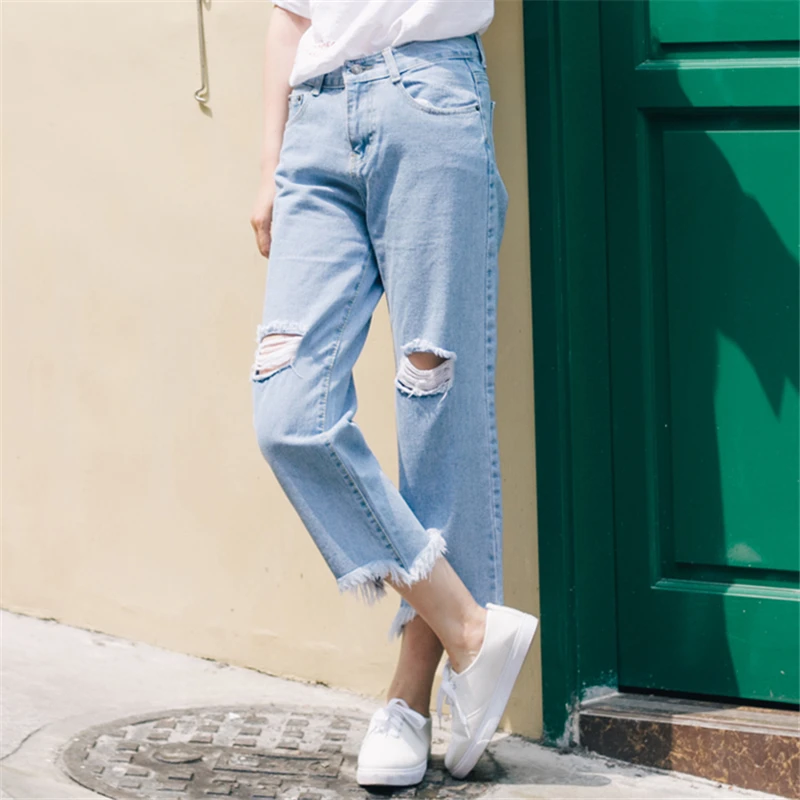 Брюки женские с дырками Модные Винтажные шаровары до щиколотки повседневные