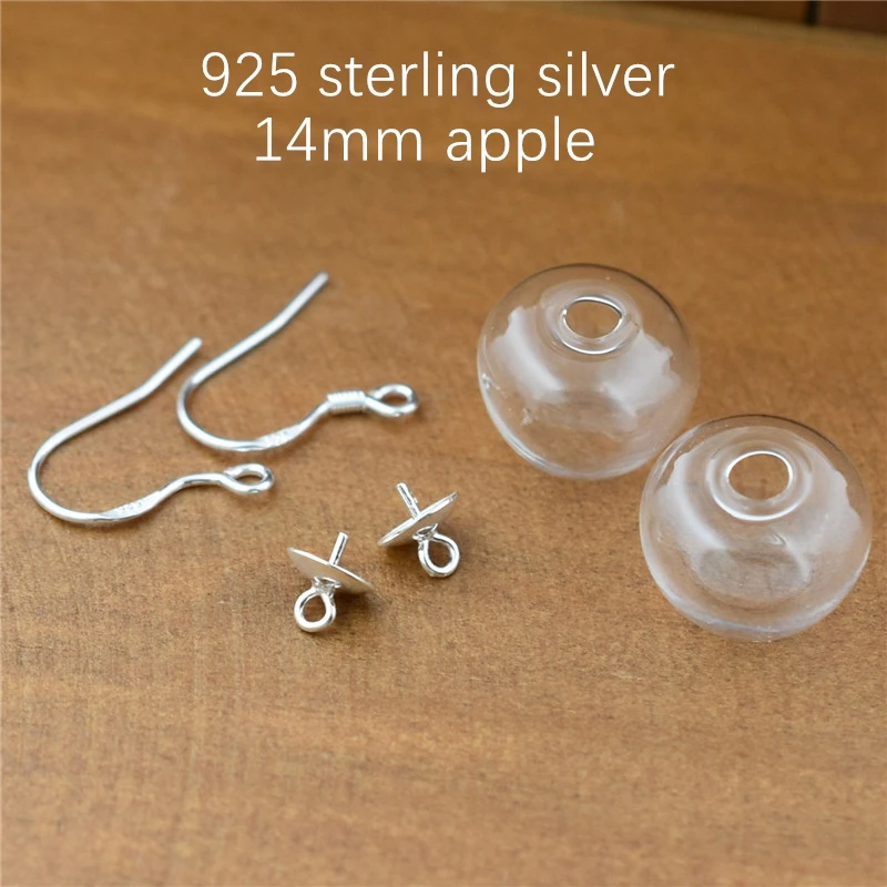 2pair apple shape hollow glass ball earring wire cap set 925silver copper plated gold material vials earrings | Украшения и