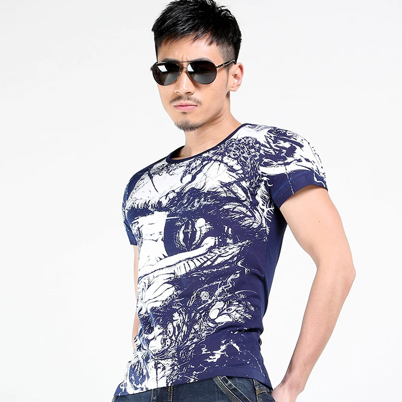 2017 новый модный бренд blue clothing men t-shirt хлопок эластичность мода забавный футболка